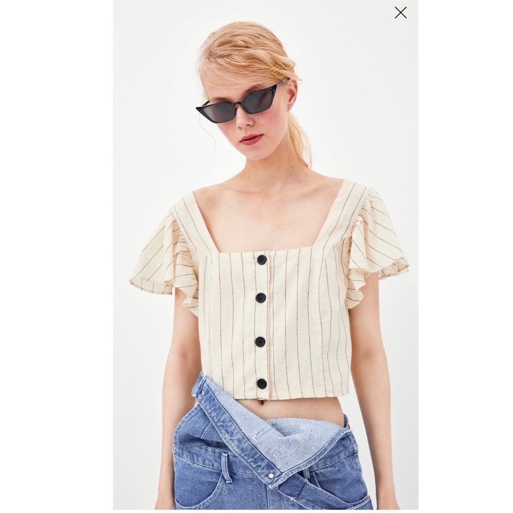 NWT Zara Striped Ruffle Sleeve Top - M